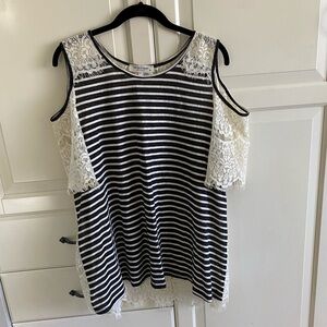 Black and White Striped Lace Blouse